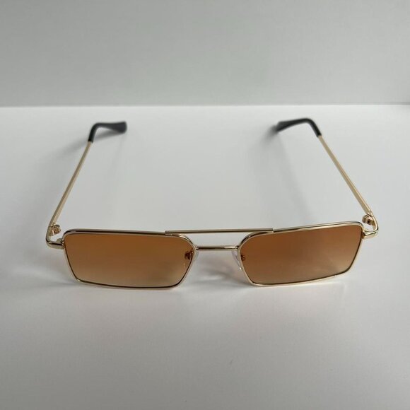 vintage y2k 90s 2000s unique slim gold trim square sunglasses - Picture 6 of 7